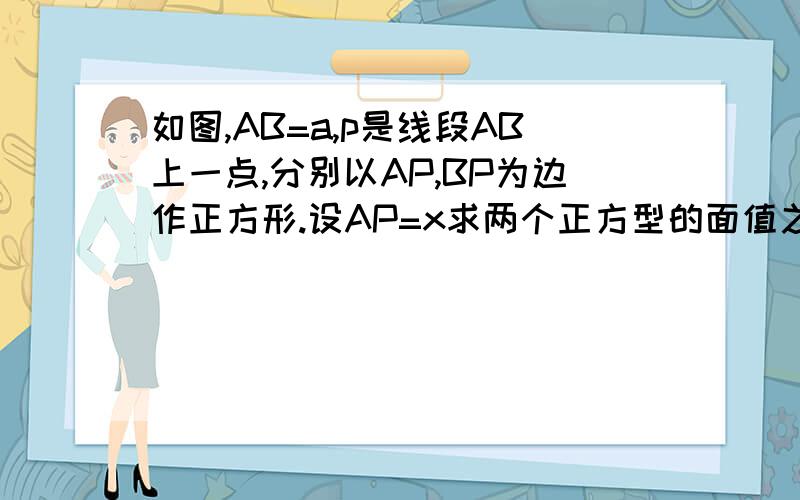 如图,AB=a,p是线段AB上一点,分别以AP,BP为边作正方形.设AP=x求两个正方型的面值之和S当AP分别为1/3a和1/2a时,比较S的大小把解题思路说出来..说说为什么这么做.....