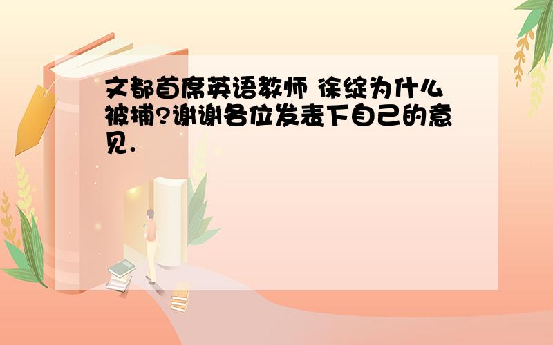 文都首席英语教师 徐绽为什么被捕?谢谢各位发表下自己的意见.