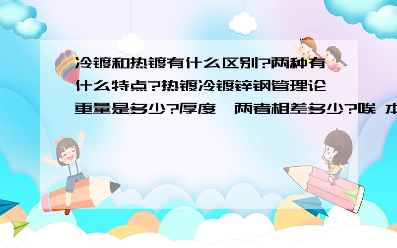 冷镀和热镀有什么区别?两种有什么特点?热镀冷镀锌钢管理论重量是多少?厚度,两者相差多少?唉 本人呢有2000+的分 多给~