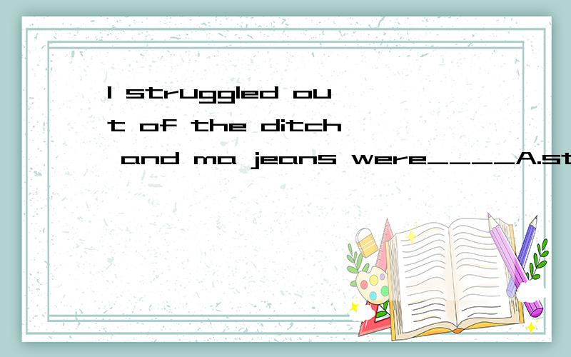 I struggled out of the ditch and ma jeans were____A.striped B.spilled C.seattered D.spotted我选择的是D,为什么答案是A呢?可否给解释下这几个词？尤其第一个字典都查不到啊~（PS：我用的是小词典）