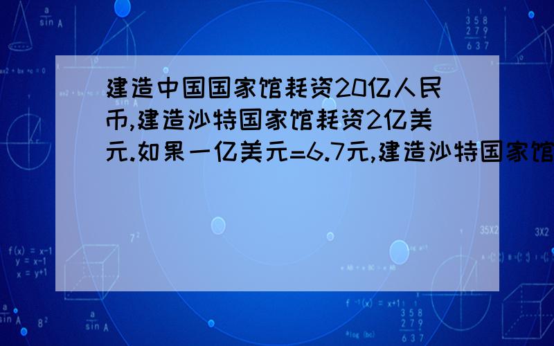 建造中国国家馆耗资20亿人民币,建造沙特国家馆耗资2亿美元.如果一亿美元=6.7元,建造沙特国家馆耗资是中国国家馆耗资的百分之几?