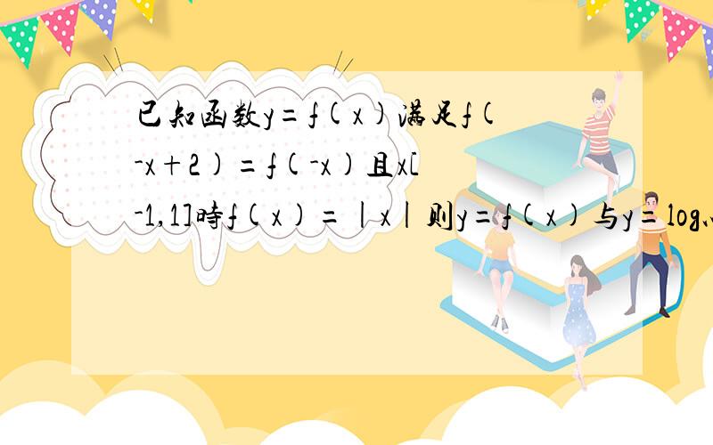 已知函数y=f(x)满足f(-x+2)=f(-x)且x[-1,1]时f(x)=|x|则y=f(x)与y=log以7为底的x的交点的个数是多少个?