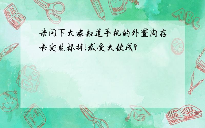 请问下大家知道手机的外置内存卡突然坏掉!感受大伙戌9