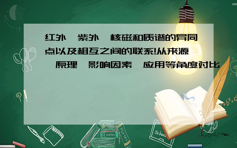 红外、紫外、核磁和质谱的异同点以及相互之间的联系!从来源,原理,影响因素,应用等角度对比