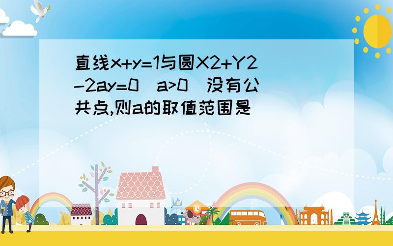 直线x+y=1与圆X2+Y2-2ay=0(a>0)没有公共点,则a的取值范围是