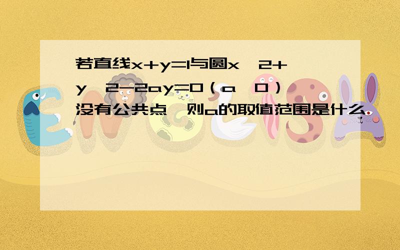 若直线x+y=1与圆x^2+y^2-2ay=0（a>0）没有公共点,则a的取值范围是什么