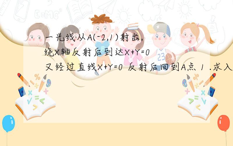 一光线从A(-2,1)射出,绕X轴反射后到达X+Y=0 又经过直线X+Y=0 反射后回到A点 1 .求入射线方程 2.光线从A点帮忙求下 谢谢