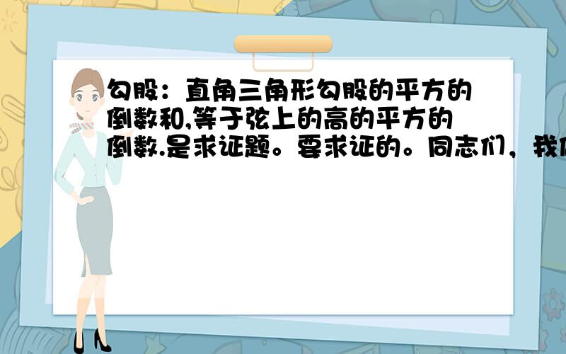 勾股：直角三角形勾股的平方的倒数和,等于弦上的高的平方的倒数.是求证题。要求证的。同志们，我做深刻检讨！