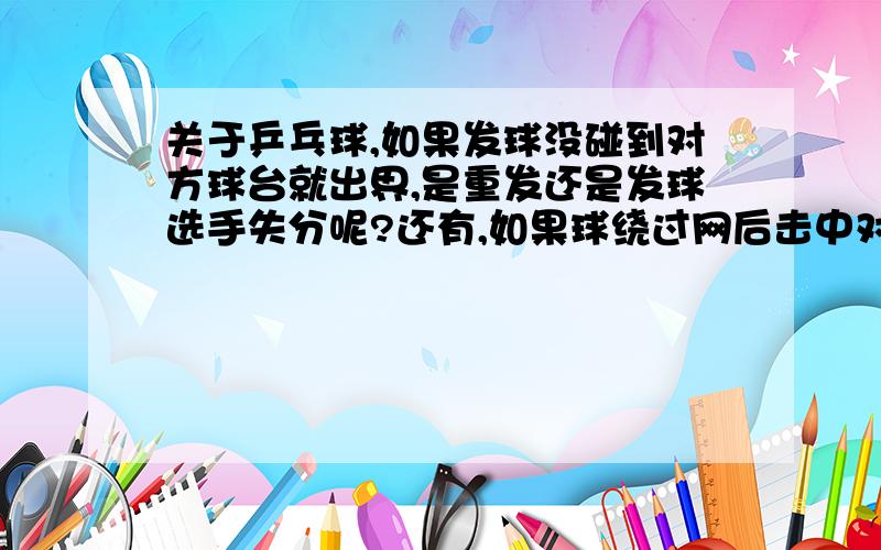 关于乒乓球,如果发球没碰到对方球台就出界,是重发还是发球选手失分呢?还有,如果球绕过网后击中对方球台边,后出界,算计球人失分吗?