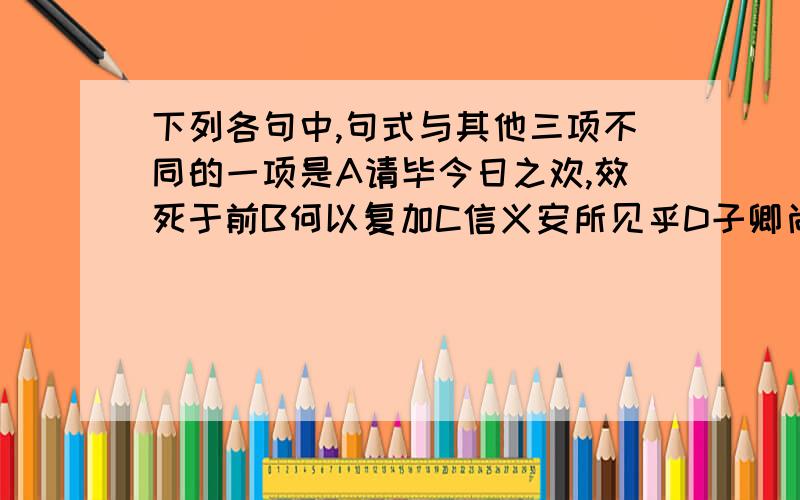 下列各句中,句式与其他三项不同的一项是A请毕今日之欢,效死于前B何以复加C信义安所见乎D子卿尚复谁为乎