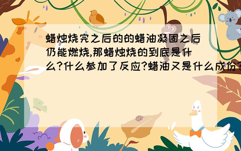 蜡烛烧完之后的的蜡油凝固之后仍能燃烧,那蜡烛烧的到底是什么?什么参加了反应?蜡油又是什么成份?