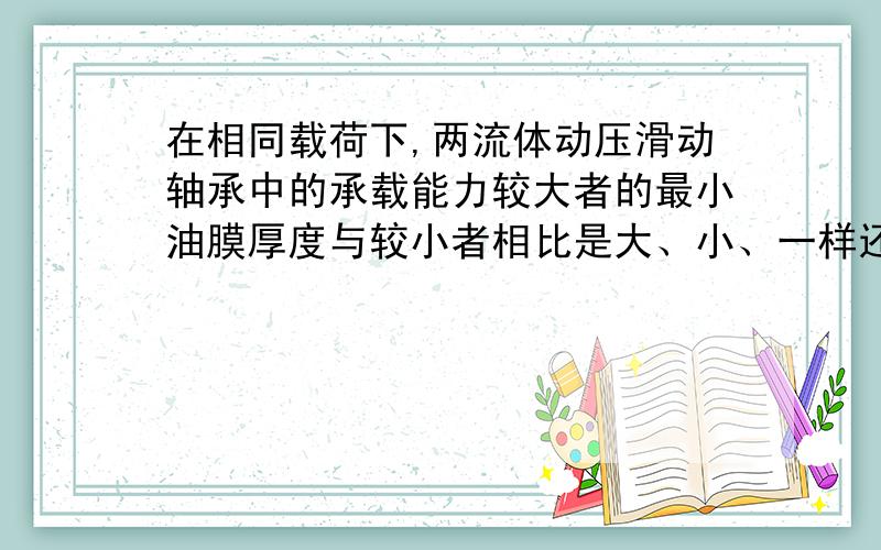 在相同载荷下,两流体动压滑动轴承中的承载能力较大者的最小油膜厚度与较小者相比是大、小、一样还是不一定