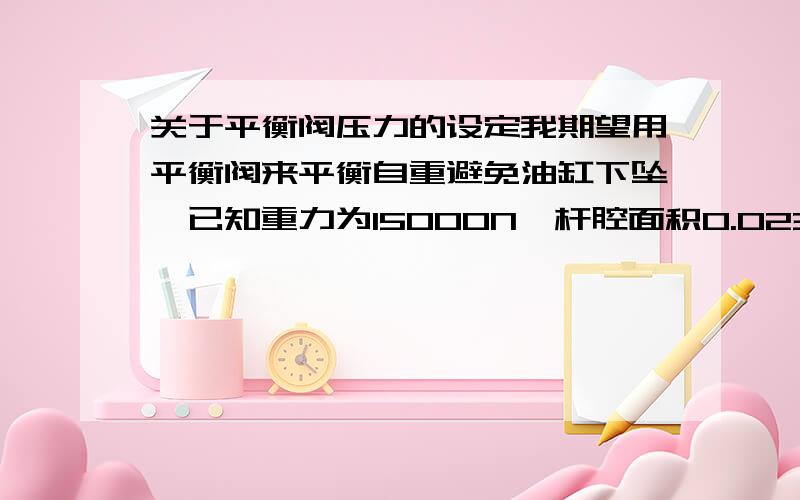 关于平衡阀压力的设定我期望用平衡阀来平衡自重避免油缸下坠,已知重力为15000N,杆腔面积0.0236平方米,那么平衡阀压力如何设定?是不是刚好等于重力就好了,用不用考虑动摩擦的影响,用不用