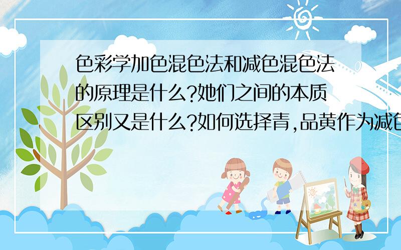 色彩学加色混色法和减色混色法的原理是什么?她们之间的本质区别又是什么?如何选择青,品黄作为减色三原色