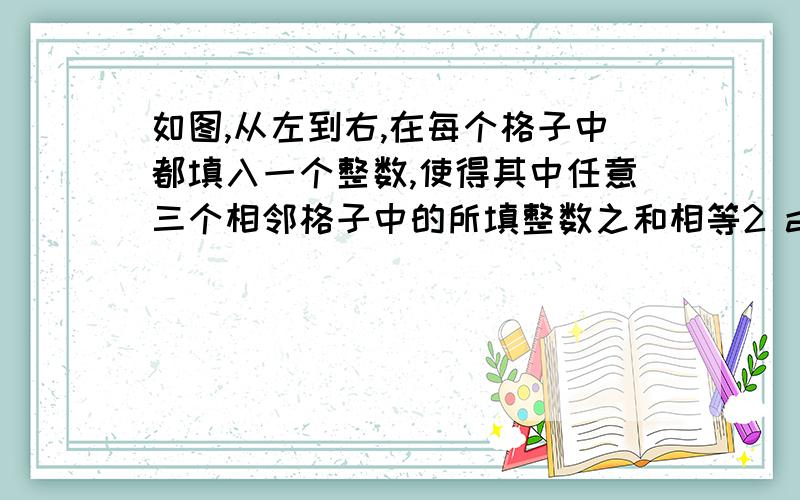 如图,从左到右,在每个格子中都填入一个整数,使得其中任意三个相邻格子中的所填整数之和相等2 a b x -3 -1 c d e 5 f……则X=?第2010个格子中的数是?判断：前M个格子中所填整数之和是否可能为20