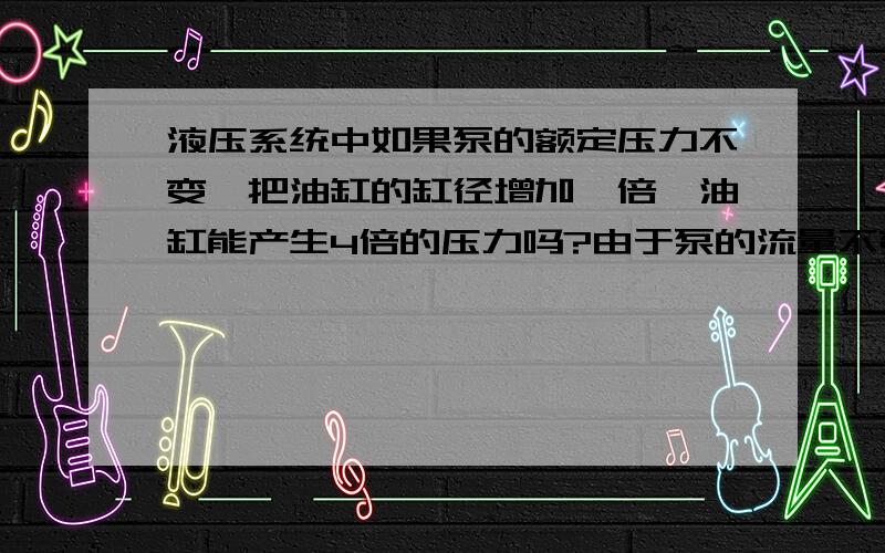 液压系统中如果泵的额定压力不变,把油缸的缸径增加一倍,油缸能产生4倍的压力吗?由于泵的流量不变,缸腔变大,那么油缸活塞杆的运动速度是否为原来的1/4呢?