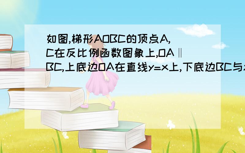 如图,梯形AOBC的顶点A,C在反比例函数图象上,OA‖BC,上底边OA在直线y=x上,下底边BC与x轴交于E（2,0）交y轴于点B,且C的纵坐标是1.求A点坐标