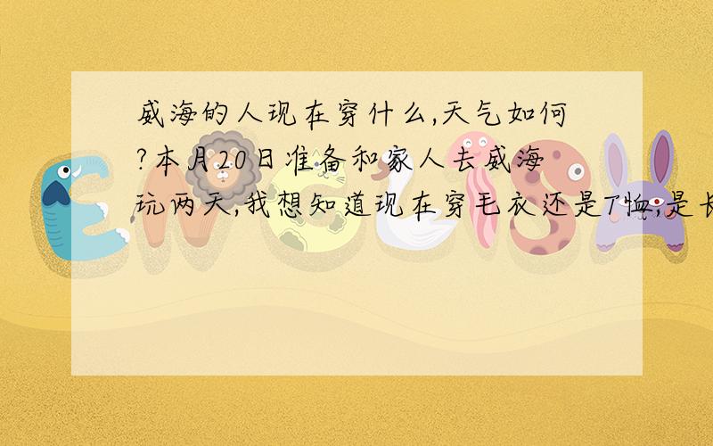 威海的人现在穿什么,天气如何?本月20日准备和家人去威海玩两天,我想知道现在穿毛衣还是T恤,是长袖还是短袖；需要不需要外套,是不是早晚温差比较大?中午的时候光照是不是很强,要不要带