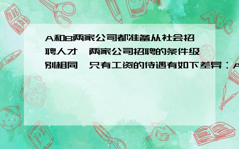 A和B两家公司都准备从社会招聘人才,两家公司招聘的条件级别相同,只有工资的待遇有如下差异：A公司年薪20000元,每年加工龄工资200元；B公司半年薪10000元,每半年加工龄工资50元从经济收入