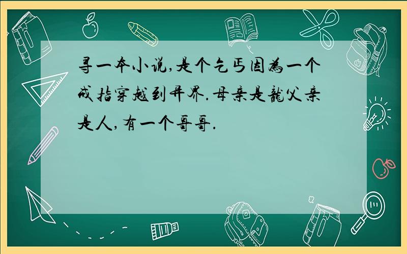 寻一本小说,是个乞丐因为一个戒指穿越到异界.母亲是龙父亲是人,有一个哥哥.