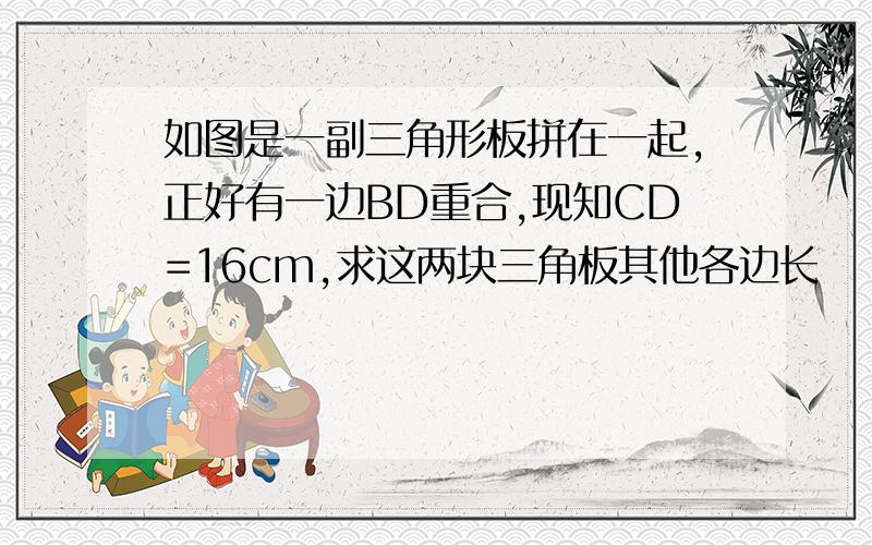 如图是一副三角形板拼在一起,正好有一边BD重合,现知CD=16cm,求这两块三角板其他各边长