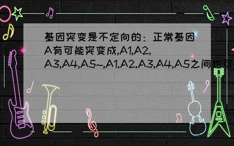 基因突变是不定向的：正常基因A有可能突变成,A1,A2,A3,A4,A5~,A1.A2.A3,A4,A5之间也可以互相转变,这样的话,A,A1.A2.A3.A4.A5~都在同一位点上,都是等位基因.这句话怎么理解啊,A.A1.A2~都是在同一条染色