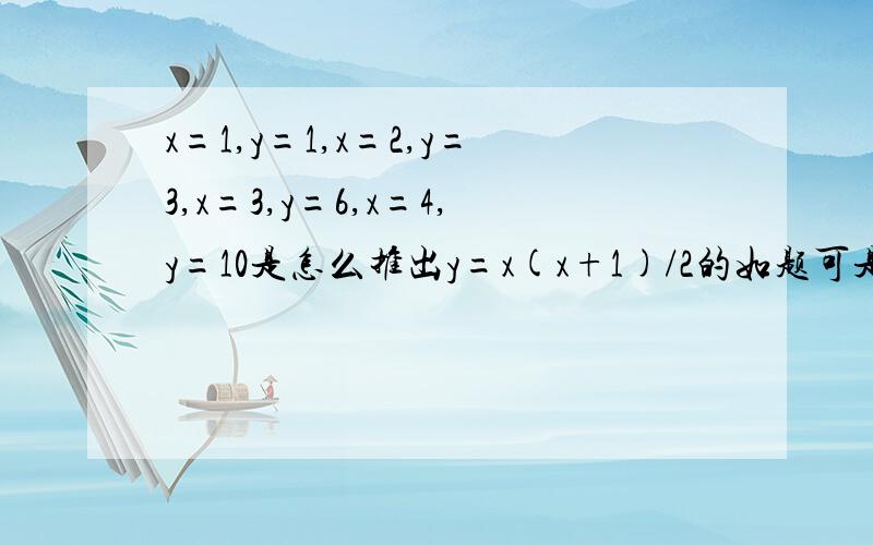 x=1,y=1,x=2,y=3,x=3,y=6,x=4,y=10是怎么推出y=x(x+1)/2的如题可是就算有大致图像,他也可能不一定是二次函数啊