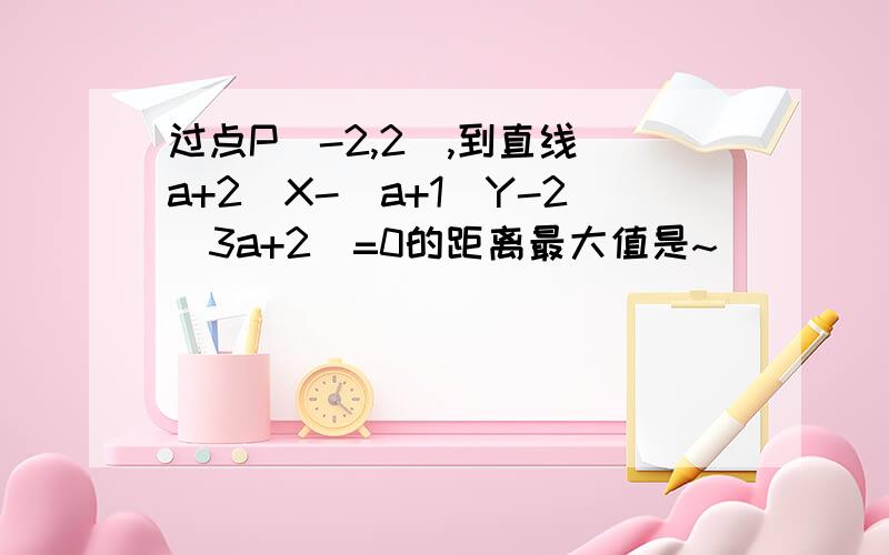 过点P(-2,2),到直线(a+2)X-(a+1)Y-2(3a+2)=0的距离最大值是~