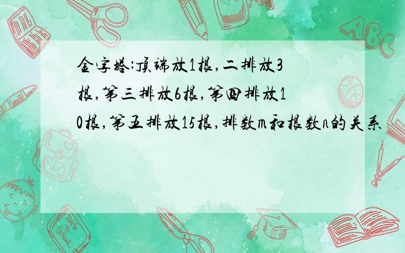 金字塔:顶端放1根,二排放3根,第三排放6根,第四排放10根,第五排放15根,排数m和根数n的关系