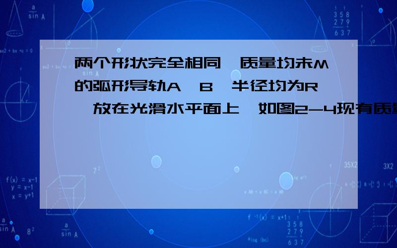 两个形状完全相同、质量均未M的弧形导轨A,B,半径均为R,放在光滑水平面上,如图2-4现有质量为m的小物体（可视为质点）从静止的A的顶端滑下,顶端离地为H.不记所有阻力.若B固定,求小物体刚与