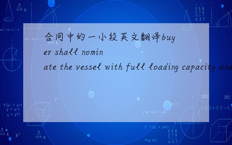 合同中的一小段英文翻译buyer shall nominate the vessel with full loading capacity and facilities at least twenty days prior to her ETA(预计抵达时间)at the loading anchorage. in case buyer facing difficulties to appoint vessel with the