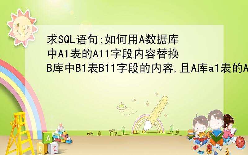 求SQL语句:如何用A数据库中A1表的A11字段内容替换B库中B1表B11字段的内容,且A库a1表的A_ID等于B库B1表B_ID