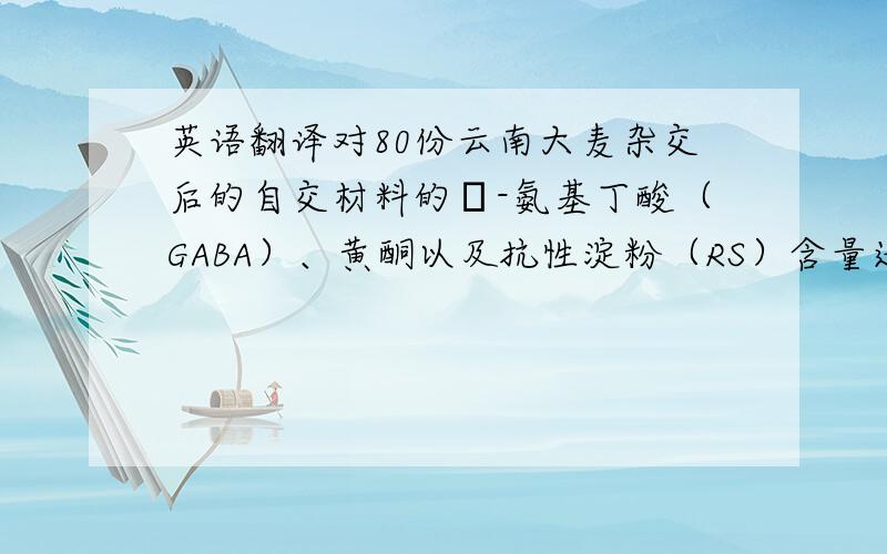 英语翻译对80份云南大麦杂交后的自交材料的γ-氨基丁酸（GABA）、黄酮以及抗性淀粉（RS）含量进行了测定.结果表明,不同功能性成份的含量在不同组合中含量高低不一致,可以从现在品系中