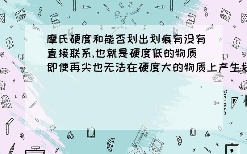 摩氏硬度和能否划出划痕有没有直接联系,也就是硬度低的物质即使再尖也无法在硬度大的物质上产生划痕?水滴石穿又是什么道理!