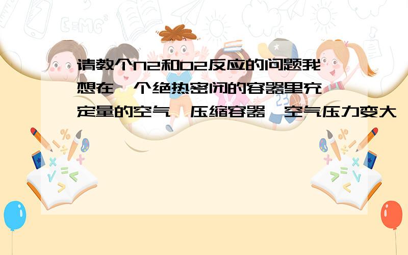 请教个N2和O2反应的问题我想在一个绝热密闭的容器里充一定量的空气,压缩容器,空气压力变大,温度升高.随着压力变大和温度升高,是氧气先分解成氧原子还是氮气先分解成氮原子呢?大概在什