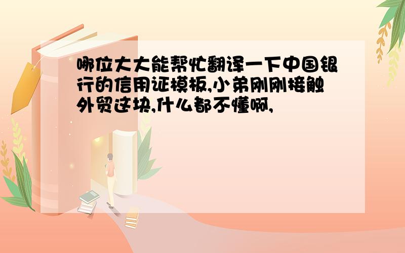 哪位大大能帮忙翻译一下中国银行的信用证模板,小弟刚刚接触外贸这块,什么都不懂啊,