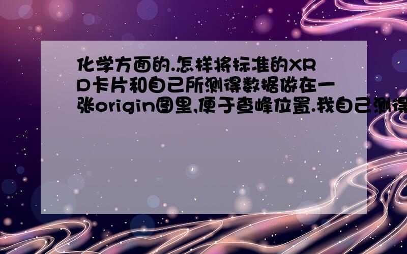 化学方面的.怎样将标准的XRD卡片和自己所测得数据做在一张origin图里,便于查峰位置.我自己测得物质的XRD衍射峰和两张标准卡片都可以对出来,我想将他们做到一张origin图中,以确定我所制备