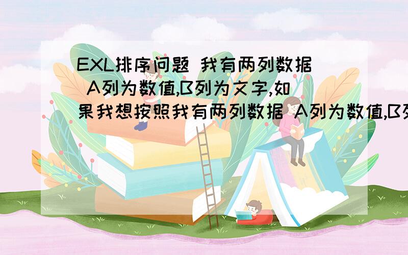 EXL排序问题 我有两列数据 A列为数值,B列为文字,如果我想按照我有两列数据 A列为数值,B列为文字,如果我想按照B类进行排序的同时 不打乱A类同样数值,即如果同一个A有多个B,则把B看成一个新