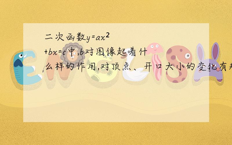 二次函数y=ax²+bx=c中,b对图像起着什么样的作用,对顶点、开口大小的变化有规律吗?最好能总结一下.求助各位函数大神,我是预习的.麻烦讲的详细些,谢谢啦.而且b变化时的轨迹是怎样的，为