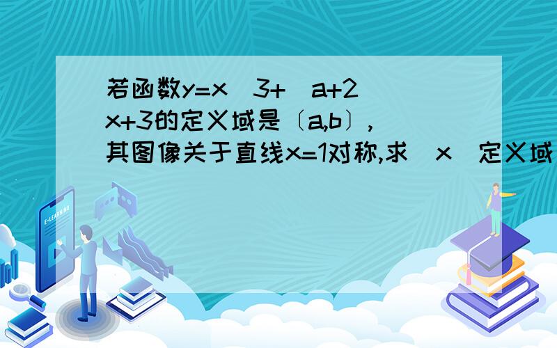 若函数y=x^3+(a+2)x+3的定义域是〔a,b〕,其图像关于直线x=1对称,求（x）定义域