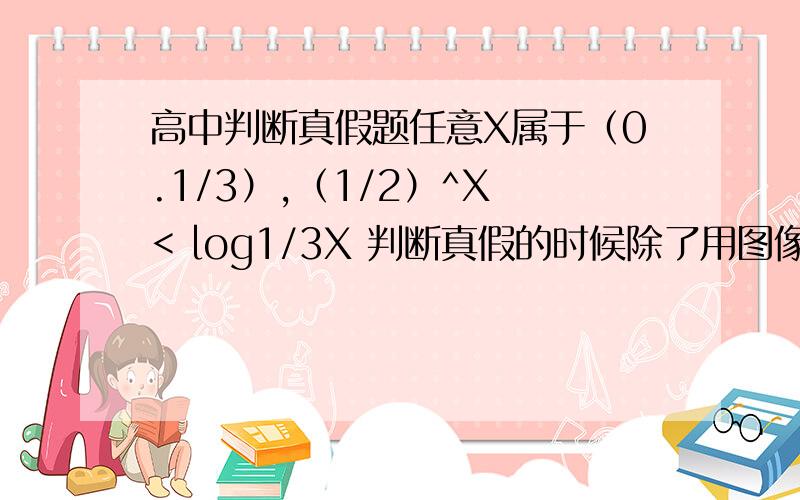 高中判断真假题任意X属于（0.1/3）,（1/2）^X < log1/3X 判断真假的时候除了用图像法什么方法比较简单!如果用图像法怎样说明和绘图!