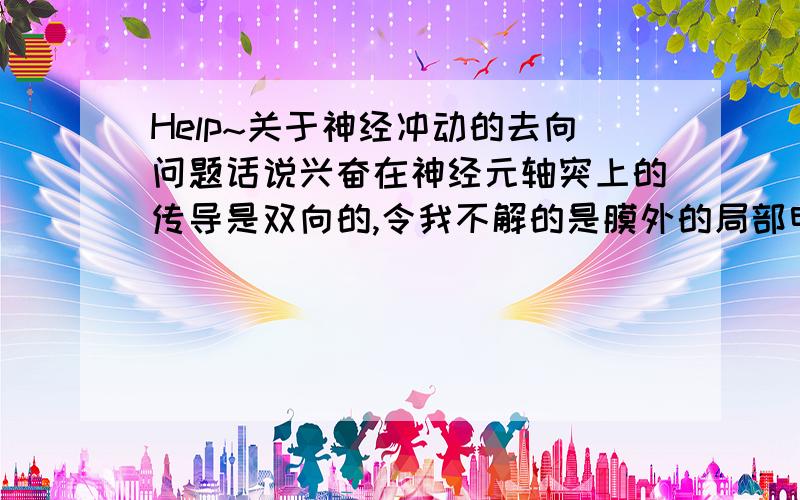 Help~关于神经冲动的去向问题话说兴奋在神经元轴突上的传导是双向的,令我不解的是膜外的局部电流在兴奋传导的问题上到底有什么作用呢?膜内电流分两个方向,其中一个方向是向突触传导,