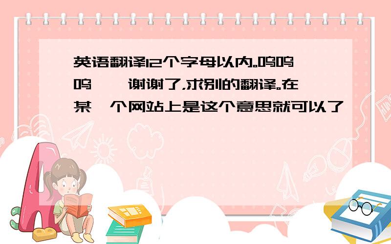 英语翻译12个字母以内。呜呜呜……谢谢了，求别的翻译。在某一个网站上是这个意思就可以了、、、、