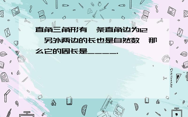 直角三角形有一条直角边为12,另外两边的长也是自然数,那么它的周长是____.