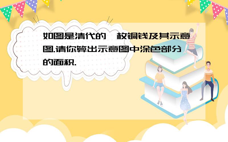 如图是清代的一枚铜钱及其示意图.请你算出示意图中涂色部分的面积.