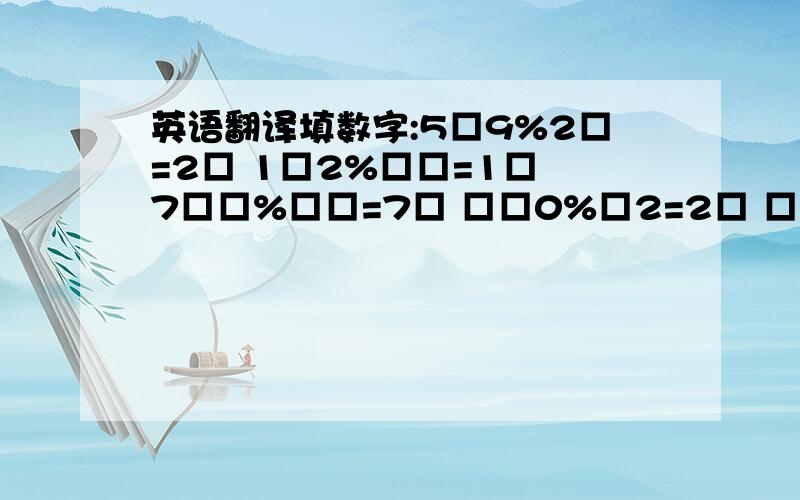 英语翻译填数字:5□9%2□=2□ 1□2%□□=1□ 7□□%□□=7□ □□0%□2=2□ □□0%□□=2□