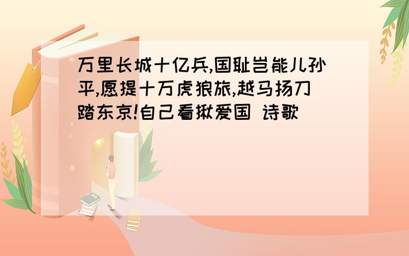 万里长城十亿兵,国耻岂能儿孙平,愿提十万虎狼旅,越马扬刀踏东京!自己看揪爱国 诗歌