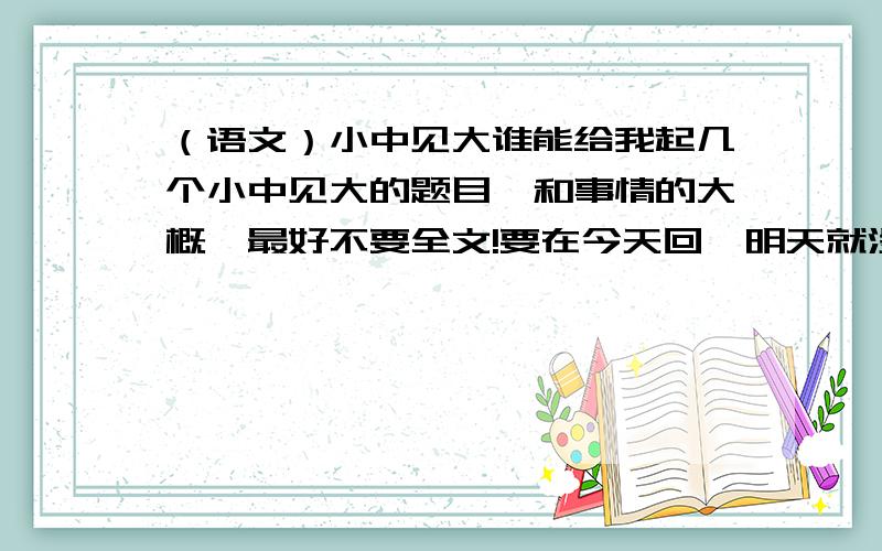 （语文）小中见大谁能给我起几个小中见大的题目,和事情的大概,最好不要全文!要在今天回,明天就没用了!