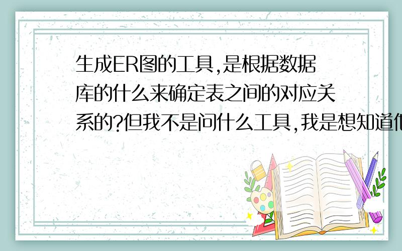 生成ER图的工具,是根据数据库的什么来确定表之间的对应关系的?但我不是问什么工具,我是想知道他是根据我数据库里面的什么东西来确定表的关系?