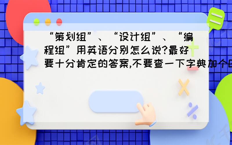 “策划组”、“设计组”、“编程组”用英语分别怎么说?最好要十分肯定的答案,不要查一下字典加个GROUP,